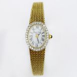 Lady's Black Starr & Frost 14 Karat Yellow Gold Bracelet Watch with Round Brilliant Cut Diamond