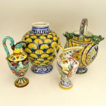 Nice Collection of Four (4) Majolica Urns and Pitchers. Various designs. Signed Italy, Morocco and 2