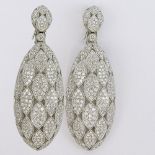 Diamond and 18 Karat White Gold Dangle Earrings Set with Approx. 6.60 Carat Round Brilliant Cut