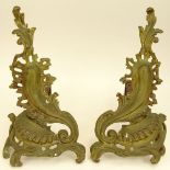 Pair Early to Mid 20th Century Rococo Style Bronze Chenets. Unsigned. Surface corrosion, rubbing.