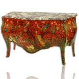 Early 20th Century Artist Painted Louis XV style Bronze Mounted Bombe Commode with Breche Violette