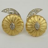 Pair of Vintage 14 Karat Yellow Gold Button style Earrings Set with Approx. 1.20 Carat Marquise