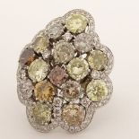 Approx. 14.50 Carat Diamond and 18 Karat White Gold Cluster Ring set with 12.0 Carat Multi-color