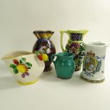 Lot of Five (5) Vintage Italian Majolica Pitchers. Various sizes. Signed Italy. Good condition.