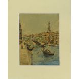 19th Century Italian School Watercolor "Rialto Bridge, Venice" Signed A. Zire? Edge losses, toning