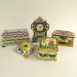 Lot of Five (5) Pieces Vintage Italian and Portuguese Majolica. Includes 3 boxes, small clock, small