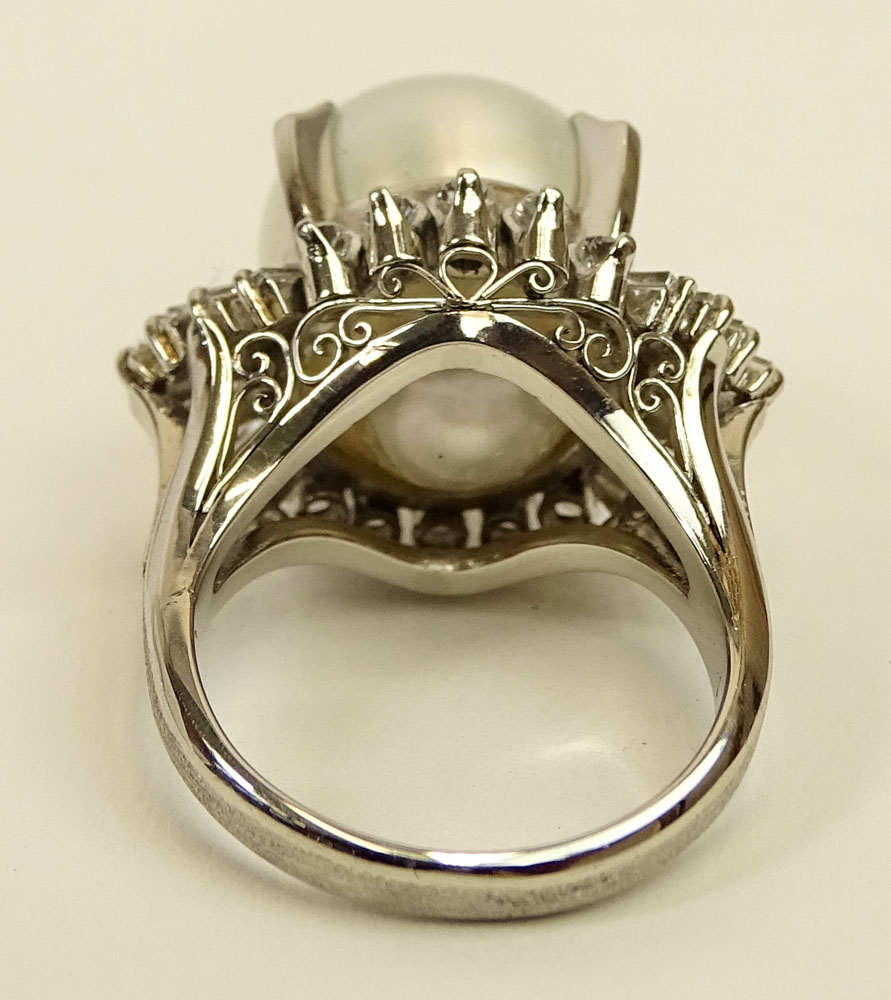 Lady's South Sea Pearl, Approx. 1.25 Carat Diamond and Platinum Ring. Pearl measures 13mm. - Image 3 of 7