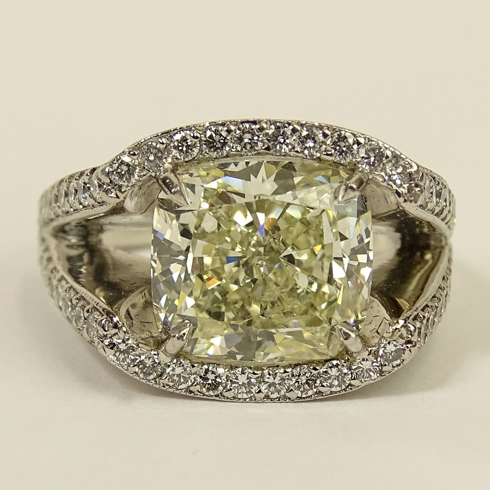 Important Approx. 7.01 Carat Cushion Cut Diamond and Platinum Ring accented with Micro Pave Set - Image 2 of 5