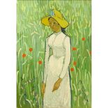 David Stein, American (20th C) Acrylic on canvas "Van Gogh Style Woman" Unsigned. Good condition.