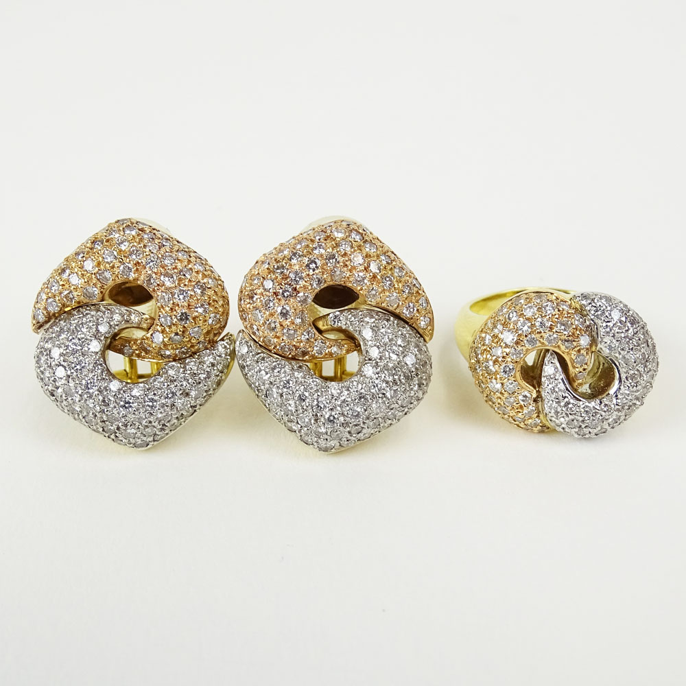 Chimento Italian 18 Karat Rose, White and Yellow Gold Diamond Mounted Love Knot Suite Including: