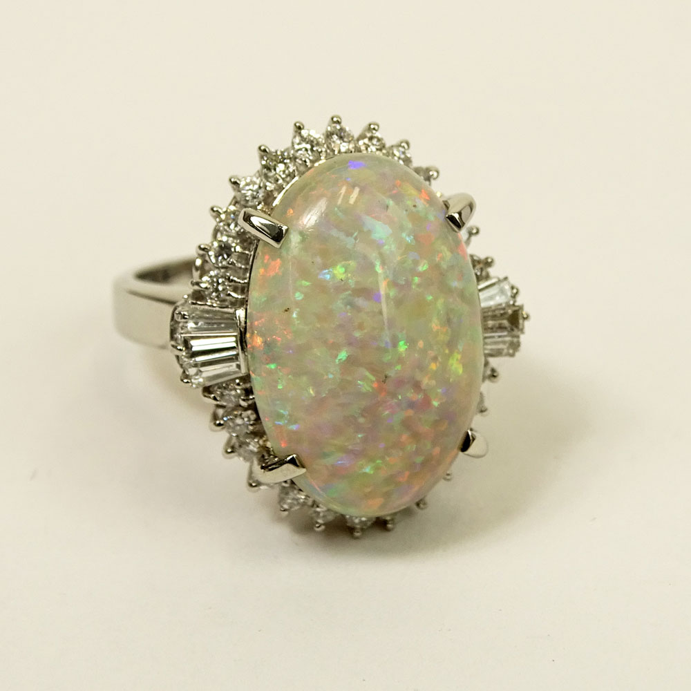 Lady's Approx. 8.31 Carat Oval Cut White Opal, .86 Carat Diamond and Platinum Ring. Opal with good - Image 2 of 8