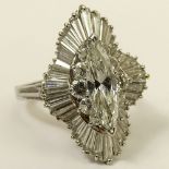 Vintage Approx. 6.0 Carat Total Weight Diamond and Platinum Ballerina Ring Set in the Center with