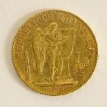 1898 French 20 Francs Gold Coin. The gallery does not grade coins. Approx. weight: 4.10