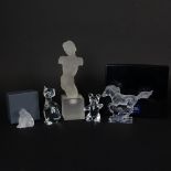 Lot of Five (5) Art Glass Figurines. Includes Cristal Sevres Horse in box, good condition measures