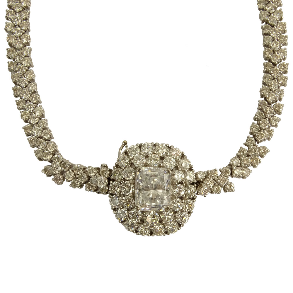 Important Fine Quality Approx. 31.0 Carat Round Brilliant Cut Diamond and Platinum Necklace with