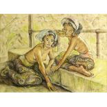 Adrian Jean Lemayeir Demerpres, Belgian (1880-1958) Pastel on Paper, Balinese Girls. Signed lower