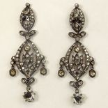 Lady's Approx. 2.32 Carat Rose Cut & Mine Cut Diamond and 18 Karat White Gold Chandelier Earrings.