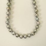 Beautiful Quality Graduated Grey South Sea Pearl Necklace with Diamond and 18 Karat White Gold