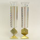 Yaacov Agam, Israeli (b. 1928) Pair Sabbath Candlesticks. Silkscreen in rotating crystal, on