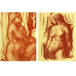 Aristide Maillol, French (1861-1944) Two Color Lithographs "Female Nudes". Initialed in Pastel (