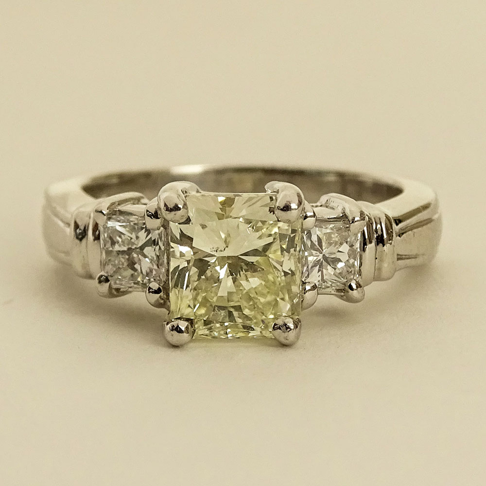 Diamond and Platinum Three Stone Engagement Ring, set in the center with an Approx. 2.01 Radiant Cut - Image 2 of 5