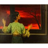 Andre Chochon, French (1910-2005) Oil on Canvas, Girl at Window. Signed lower right. Good condition.