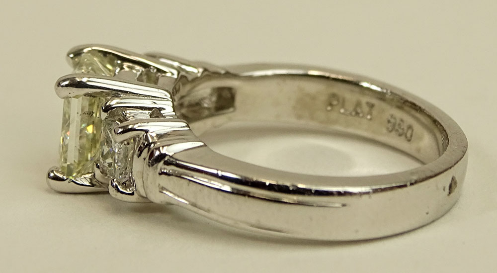 Diamond and Platinum Three Stone Engagement Ring, set in the center with an Approx. 2.01 Radiant Cut - Image 3 of 5