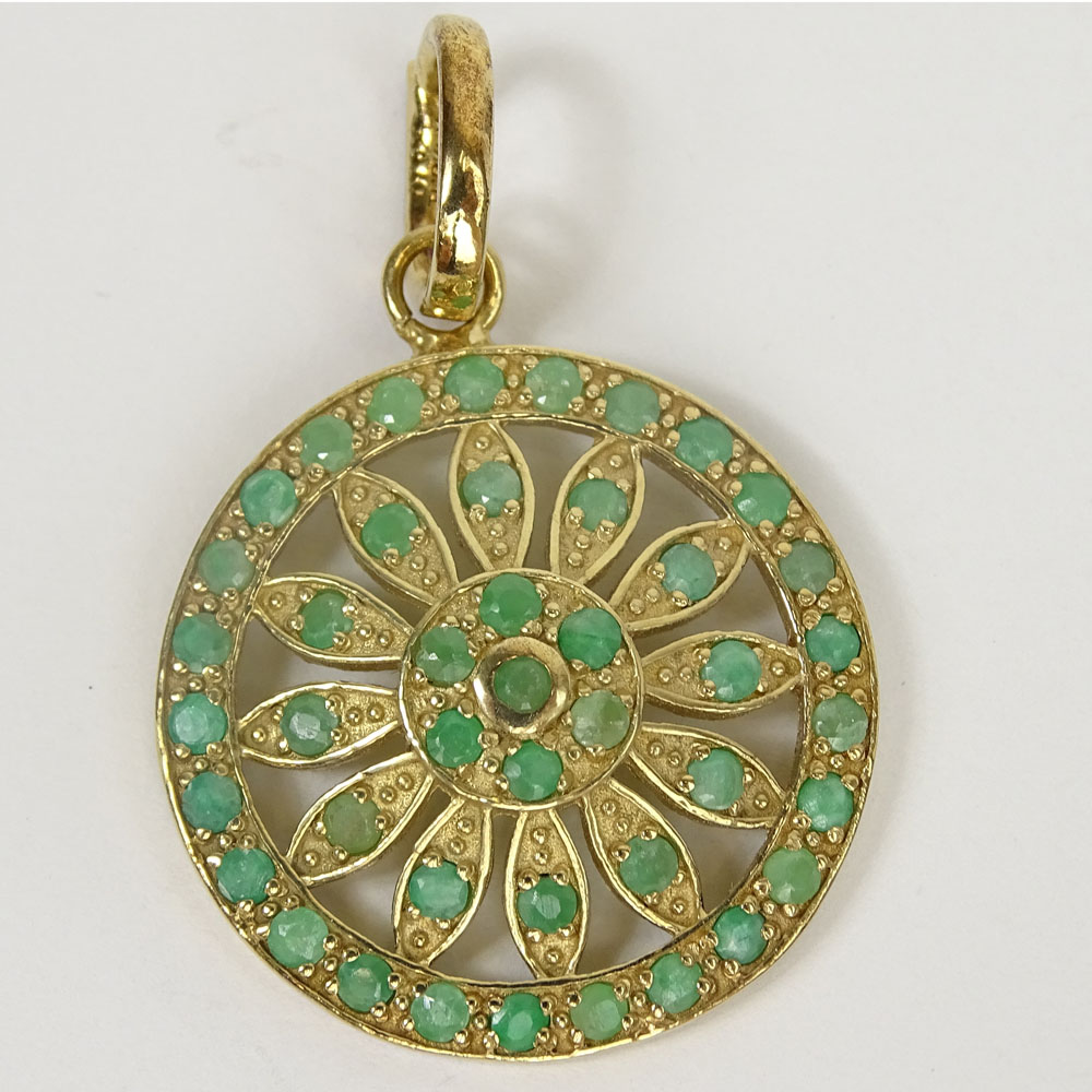 Vintage Emerald and Vermeil Pendant. Signed 925 and Turkey. Good condition. Measures 1-3/8" L, 1"