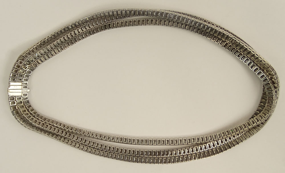 Lady's Vintage Approx. 55.0 carat Baguette Cut Diamond and Platinum Three (3) Strand Necklace. - Image 3 of 4