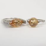 Two Lady's Sterling Silver, Briolette Cut Topaz and CZ Rings. Signed 925. Very good As New