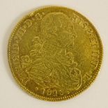 1818 Spanish 8 Escuedos Gold Coin "FERDND·VII·D·G·HISP·ET IND·R·". The gallery does not grade coins.