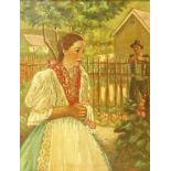 20th Century Possibly Hungarian Oil on Canvas, Peasant Girl. Unsigned. Good condition. Measures