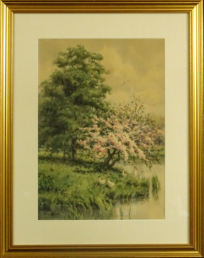 David Clark, American (19/20th C) Watercolor on paper. "Spring Landscape With Ducks" Signed and - Image 2 of 4