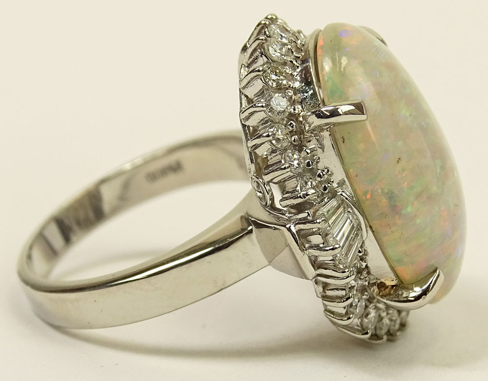 Lady's Approx. 8.31 Carat Oval Cut White Opal, .86 Carat Diamond and Platinum Ring. Opal with good - Image 5 of 8