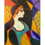 David Stein, American (20th C) Acrylic on canvas "Cubist Woman" Unsigned. Original purchase