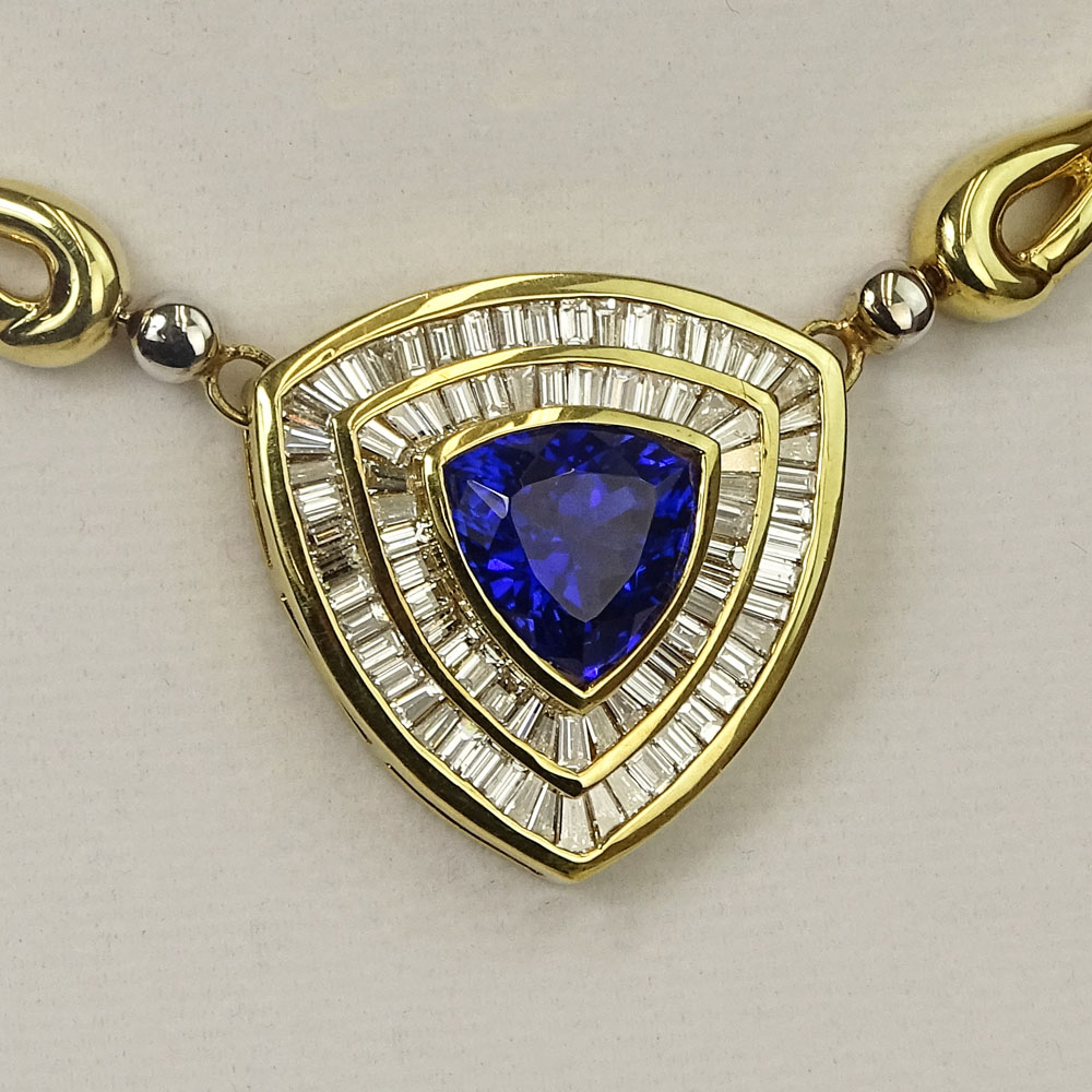 Lady's Large Gem Quality Tanzanite, Diamond and 18 Karat Gold Necklace set in the Center with a 9.27 - Image 2 of 5