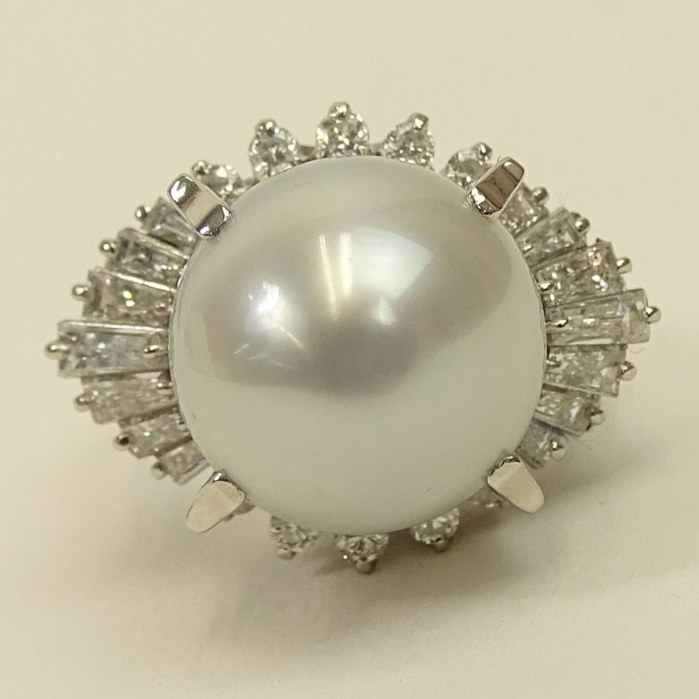 Lady's South Sea Pearl, Approx. 1.25 Carat Diamond and Platinum Ring. Pearl measures 13mm. - Image 5 of 7