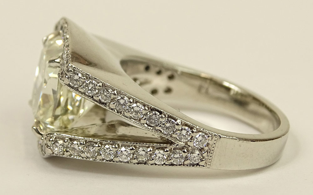 Important Approx. 7.01 Carat Cushion Cut Diamond and Platinum Ring accented with Micro Pave Set - Image 3 of 5