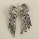 Lady's Very Fine Approx. 14.0 Carat Diamond and Platinum Earrings set with Round Brilliant and