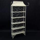 Vintage Painted Rattan Etagere. Unsigned. Rubbing, minor paint losses and surface wear. Measures