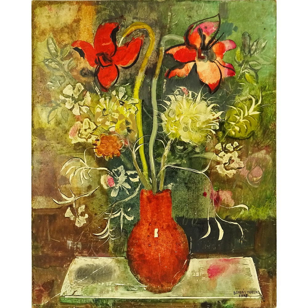 Ferenc Bordas, Hungarian (1911-1982) Oil on Masonite, Still life with Flowers. Signed and dated 1975