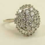 Lady's Vintage Approx. 3.50 Carat Round Brilliant Cut and Baguette Cut Diamond and 14 Karat White
