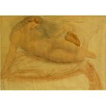 Attributed to: Auguste Rodin (1840-1917) Watercolor and pencil "Reclining Nude" Signed lower left.