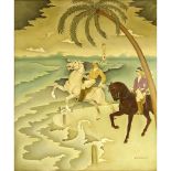 Barna Basilides, Hungarian (1903-1967) Oil on Canvas, Horse Riders in Tropical Landscape. Signed