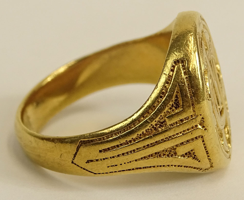 Antique 18 Karat or Higher Yellow Gold Signet "CM" Ring. Unsigned. Good antique condition. Ring size - Image 5 of 5