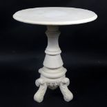 Antique Italian Carved Carrera Marble Occasional Table. Top on baluster pedestal with foliate