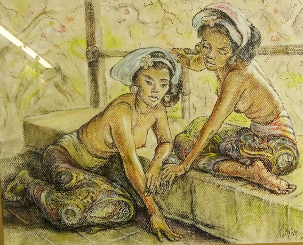 Adrian Jean Lemayeir Demerpres, Belgian (1880-1958) Pastel on Paper, Balinese Girls. Signed lower - Image 4 of 5