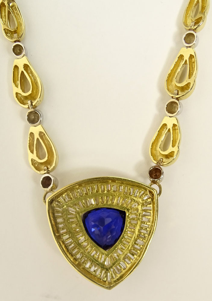 Lady's Large Gem Quality Tanzanite, Diamond and 18 Karat Gold Necklace set in the Center with a 9.27 - Image 4 of 5