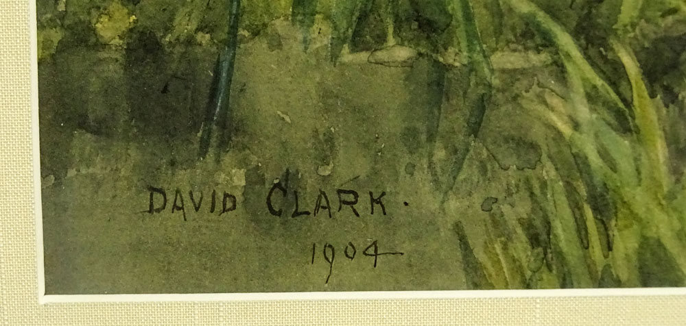 David Clark, American (19/20th C) Watercolor on paper. "Spring Landscape With Ducks" Signed and - Image 3 of 4