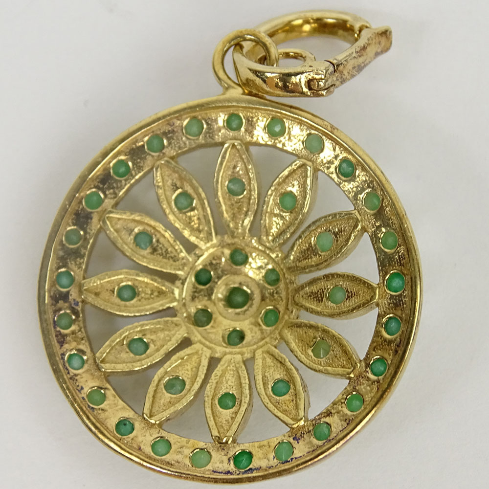 Vintage Emerald and Vermeil Pendant. Signed 925 and Turkey. Good condition. Measures 1-3/8" L, 1" - Image 2 of 3